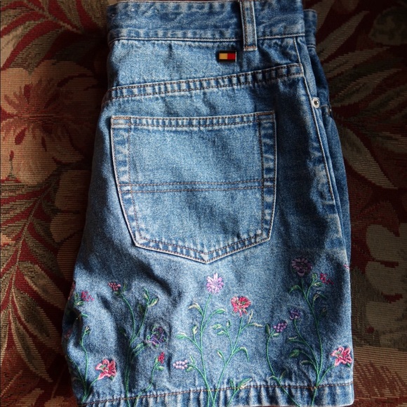 Floral Embroidered Jean Shorts - Picture 1 of 5